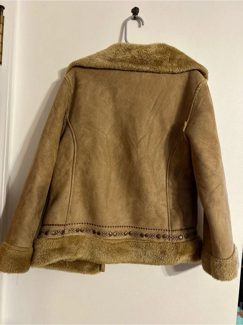 Girls' Tan Faux Suede Shearling Jacket Y2K